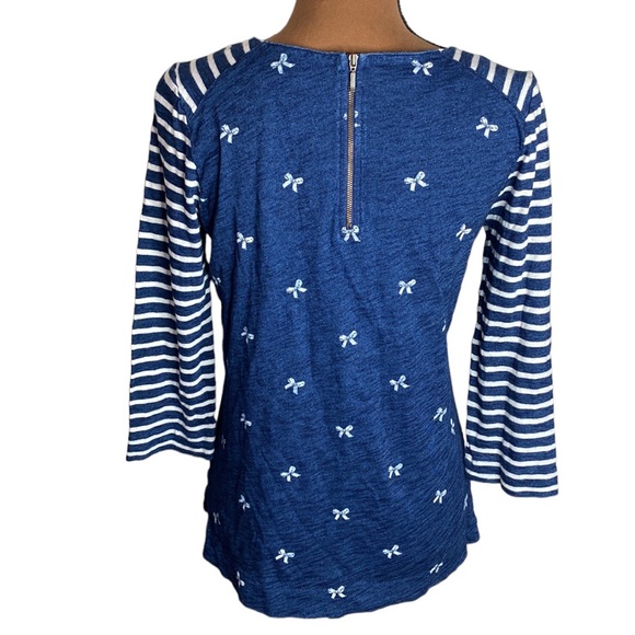 Madewell indigo ink 3/4 sleeve cotton top bows and stripes size S - Picture 3 of 12